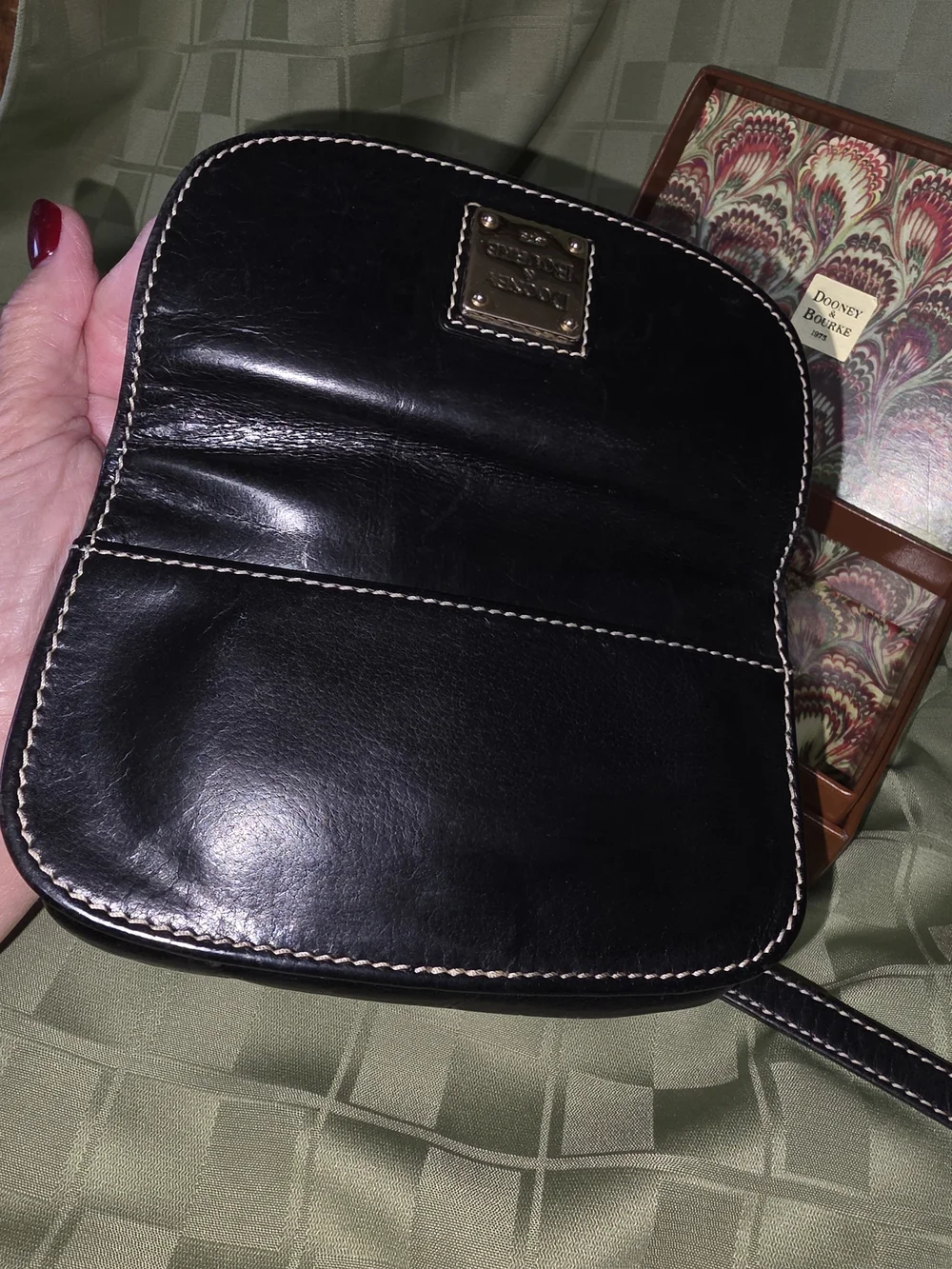 Dooney & Bourke Black Leather Clutch with Logo Patch